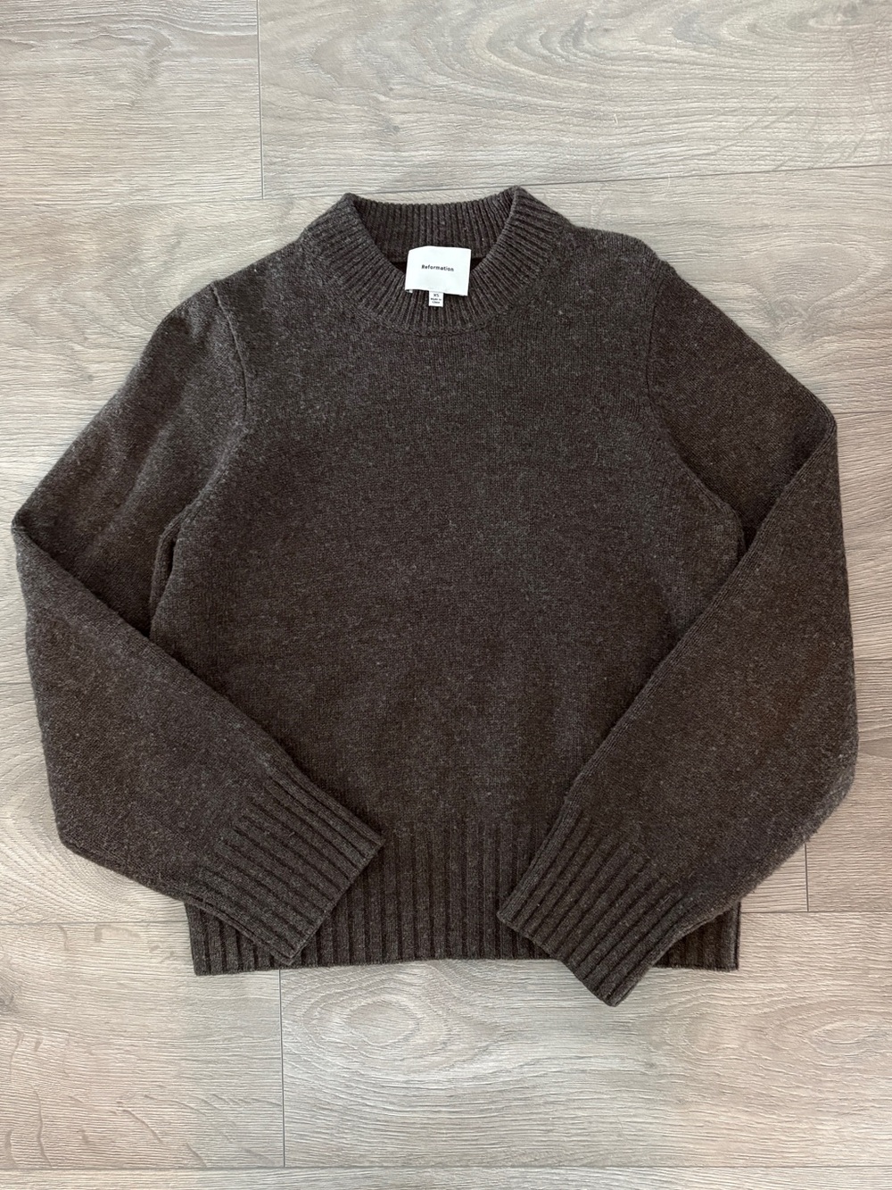 Reformation Dark Brown Crewneck Wool Sweater